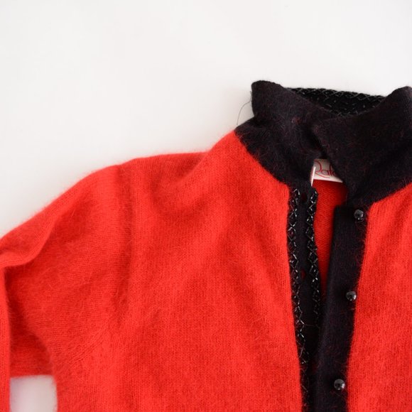 Vintage Refaella Petites Red 45% Rabbit Hair 40% Lambswools Button Down Cardigan - Picture 11 of 12